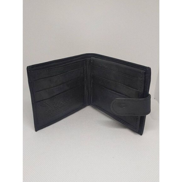 Unisex Handcrafted Genuine Leather Black Bifold W/ Snap Wallet - Picture 1 of 12